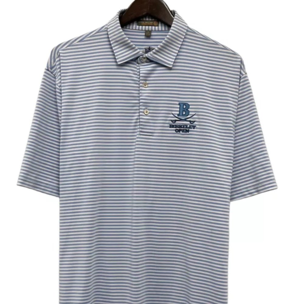 Peter Millar Summer Comfort Mens Golf Polo Shirt Berkeley Open Blue Striped XL